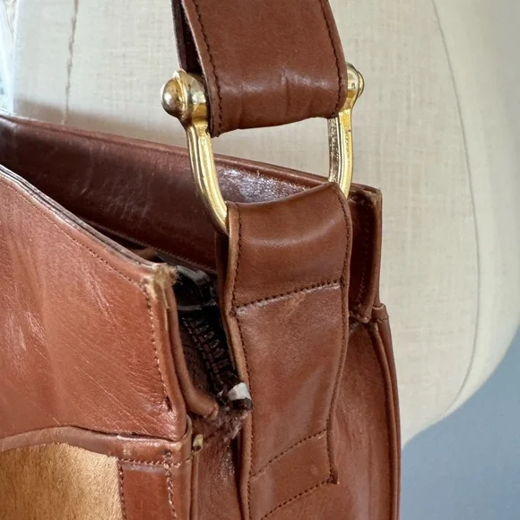 Vintage Leather Satchel with Fur Hide Panels - Picture 5 of 10